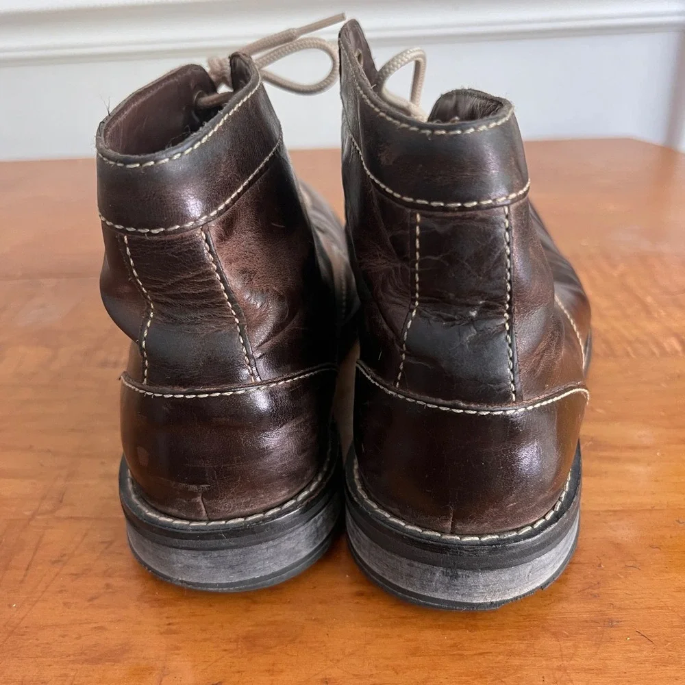 Cole Haan Vtg Distressed Boots Mens 10.5 Leather Lace Up Brown‎ Rugged Preloved